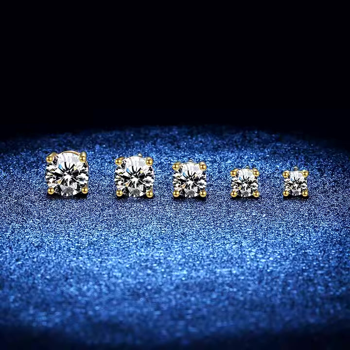 P&M Essentials+ Moissanite Earrings, Sparkly Lab Created Diamond Earrings for Women, 1 CT, D Color, VVS1, 925 Sterling Silver, 14K Gold Studs Jewelry Gifts for Women, 6mm