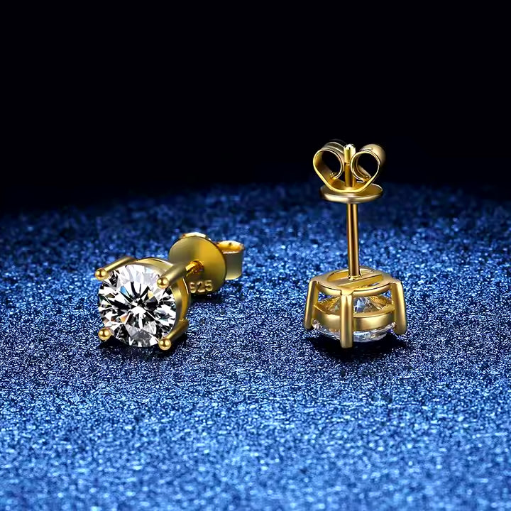 P&M Essentials+ Moissanite Earrings, Sparkly Lab Created Diamond Earrings for Women, 1 CT, D Color, VVS1, 925 Sterling Silver, 14K Gold Studs Jewelry Gifts for Women, 6mm