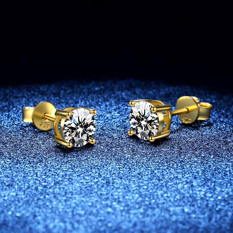 P&M Essentials+ Moissanite Earrings, Sparkly Lab Created Diamond Earrings for Women, 1 CT, D Color, VVS1, 925 Sterling Silver, 14K Gold Studs Jewelry Gifts for Women, 6mm