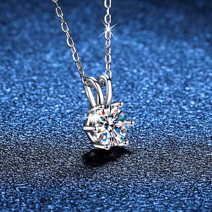 P&M Essentials+ Moissanite Necklace for Women - 1 Carat D-Color VVS1 Simulated Diamond, 925 Sterling Silver 6mm Pendant, Elegant Gift for Birthdays or Special Occasions