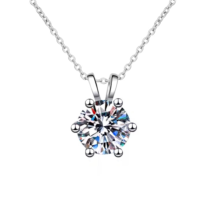 P&M Essentials+ Moissanite Necklace for Women - 1 Carat D-Color VVS1 Simulated Diamond, 925 Sterling Silver 6mm Pendant, Elegant Gift for Birthdays or Special Occasions