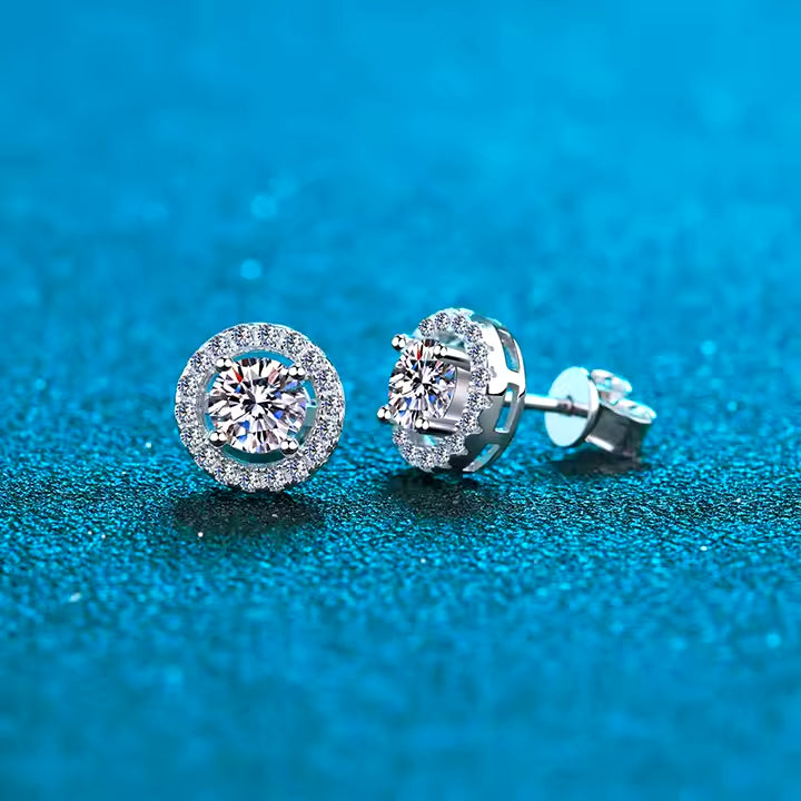 P&M Essentials+ Stud Earrings for Women - 1 Carat Moissanite Lab-Created Diamond Earrings, 14K Gold Plated 925 Sterling Silver, Elegant Gift for Birthdays, Mom, or Wife