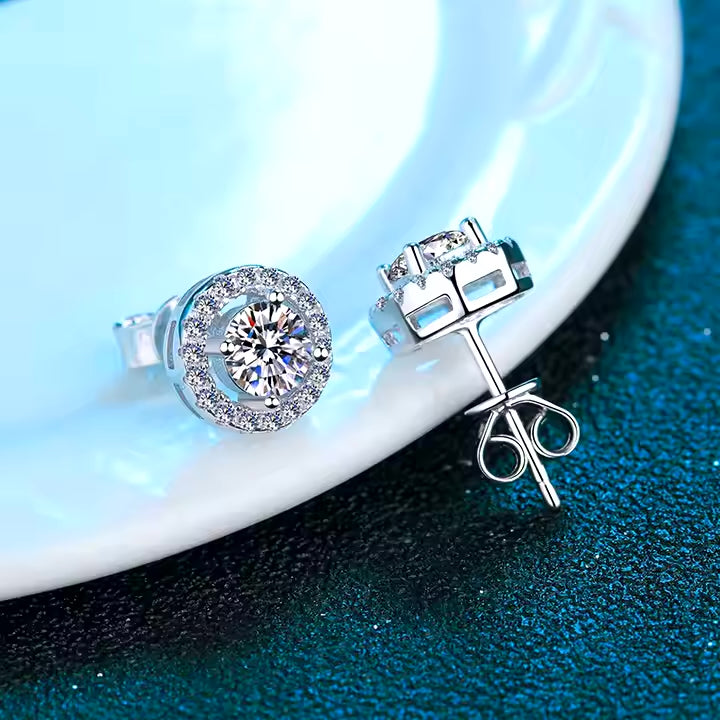 P&M Essentials+ Stud Earrings for Women - 1 Carat Moissanite Lab-Created Diamond Earrings, 14K Gold Plated 925 Sterling Silver, Elegant Gift for Birthdays, Mom, or Wife