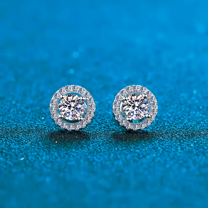P&M Essentials+ Stud Earrings for Women - 1 Carat Moissanite Lab-Created Diamond Earrings, 14K Gold Plated 925 Sterling Silver, Elegant Gift for Birthdays, Mom, or Wife