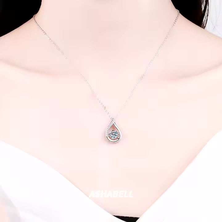 P&M Essentials+ Dancing Moissanite Necklace for Women - 1 Carat D-Color VVS1 Moissanite, 925 Sterling Silver Pendant, Perfect Gift for Anniversary, Valentine’s Day, or Christmas