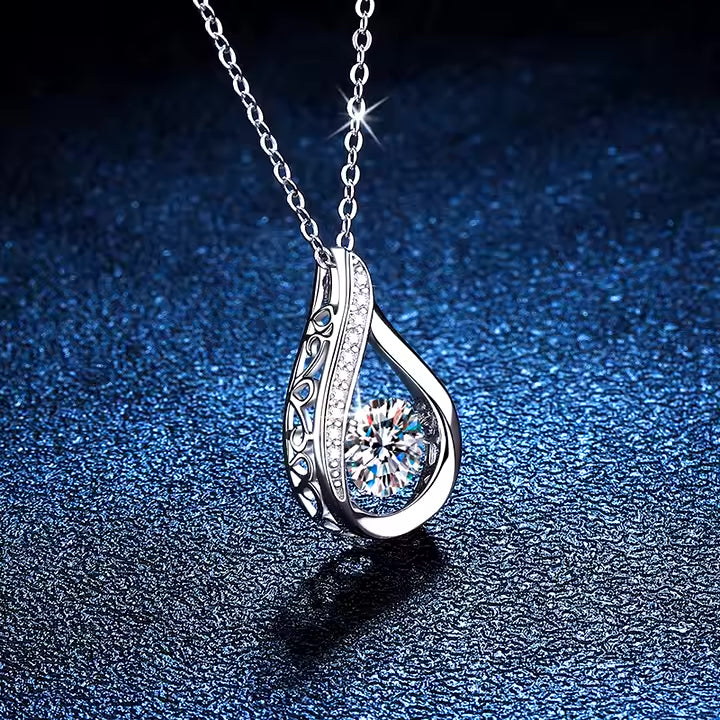 P&M Essentials+ Dancing Moissanite Necklace for Women - 1 Carat D-Color VVS1 Moissanite, 925 Sterling Silver Pendant, Perfect Gift for Anniversary, Valentine’s Day, or Christmas