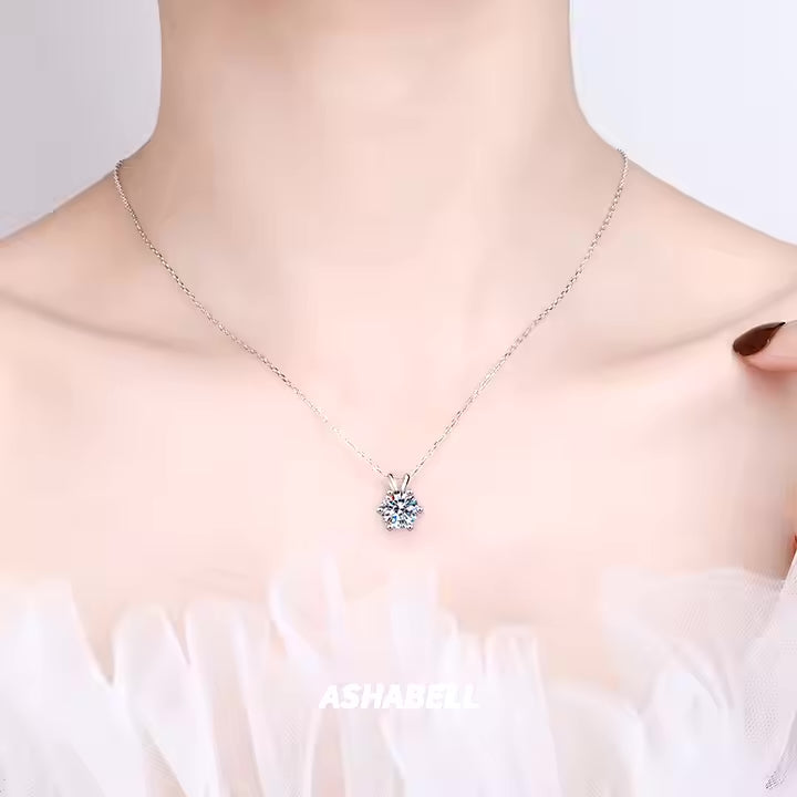P&M Essentials+ Moissanite Necklace for Women - 1 Carat D-Color VVS1 Simulated Diamond, 925 Sterling Silver 6mm Pendant, Elegant Gift for Birthdays or Special Occasions