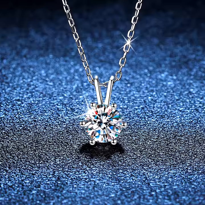 P&M Essentials+ Moissanite Necklace for Women - 1 Carat D-Color VVS1 Simulated Diamond, 925 Sterling Silver 6mm Pendant, Elegant Gift for Birthdays or Special Occasions