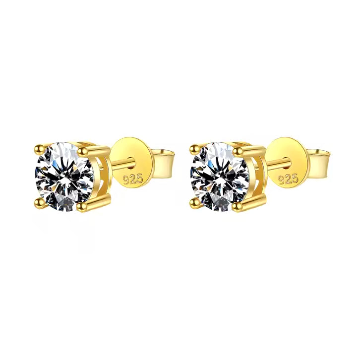 P&M Essentials+ Moissanite Earrings, Sparkly Lab Created Diamond Earrings for Women, 1 CT, D Color, VVS1, 925 Sterling Silver, 14K Gold Studs Jewelry Gifts for Women, 6mm