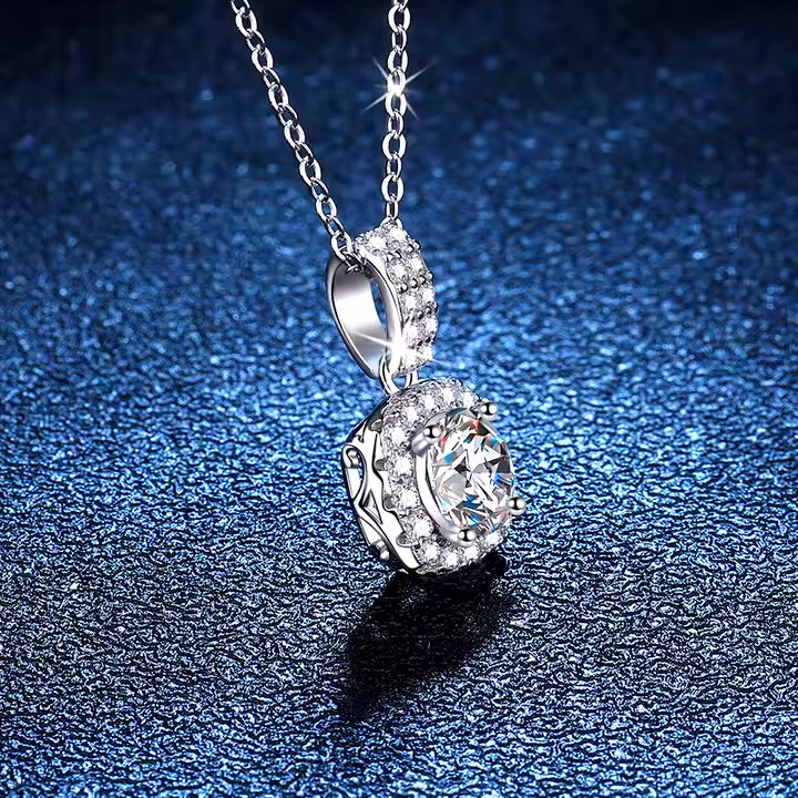 P&M Essentials+ Moissanite Square Pendant Necklace for Women - 925 Sterling Silver, 1 Carat D-Color Moissanite, Elegant Link Chain, Perfect for Anniversary, Wedding, or Daily Wear