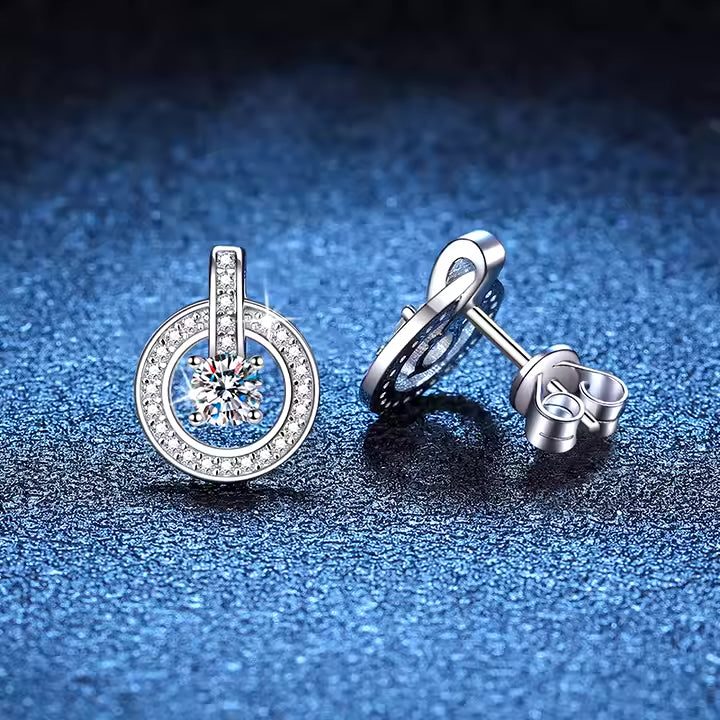 P&M Essentials+ Luxury Moissanite Stud Earrings for Women - 0.3 Carat Round Brilliant Cut, 925 Sterling Silver, Platinum Plated with Bag Lock Closure, Ideal for Anniversary, Wedding, or Birthday Gifts