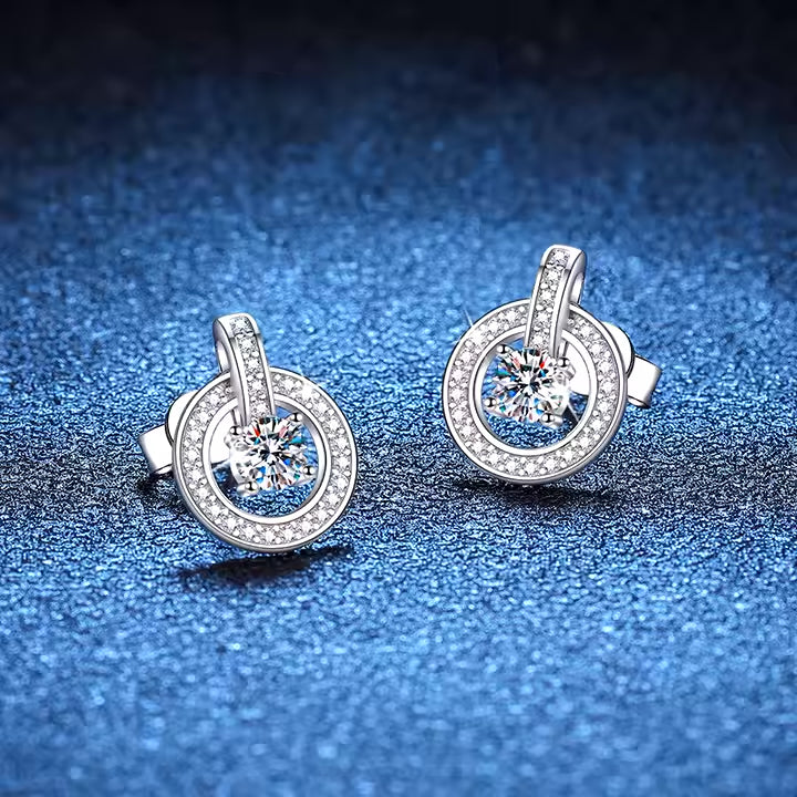 P&M Essentials+ Luxury Moissanite Stud Earrings for Women - 0.3 Carat Round Brilliant Cut, 925 Sterling Silver, Platinum Plated with Bag Lock Closure, Ideal for Anniversary, Wedding, or Birthday Gifts