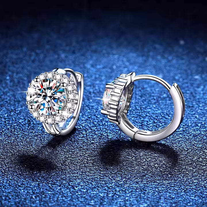 P&M Essentials+ Sunflower Moissanite Stud Earrings for Women - 1 Carat Round Brilliant Cut, 925 Sterling Silver, Platinum Plated, Elegant Gift for Weddings, Anniversaries, or Special Occasions
