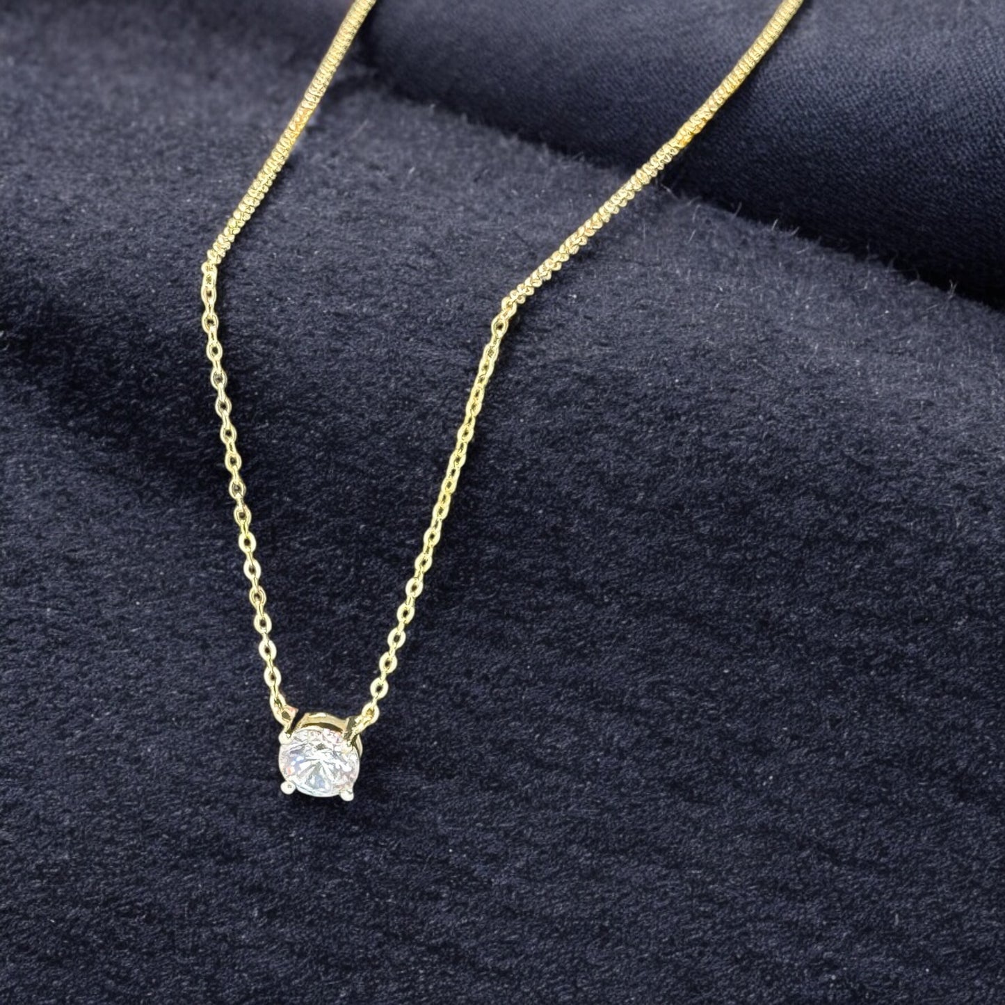 P&M Essentials+ 14K Gold Plated CZ Crystal Solitaire 1.5 Carat (7.3mm) Dainty Choker Necklace | Gold Necklaces for Women