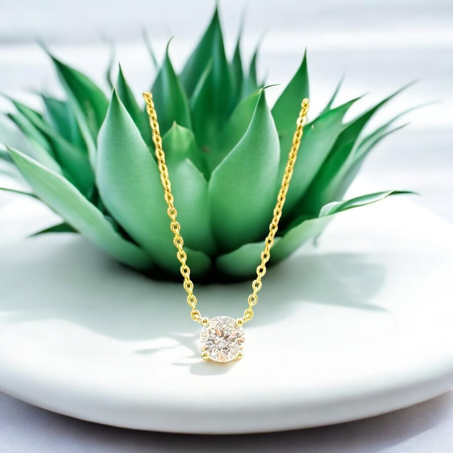 P&M Essentials+ 14K Gold Plated CZ Crystal Solitaire 1.5 Carat (7.3mm) Dainty Choker Necklace | Gold Necklaces for Women