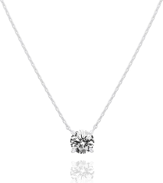 P&M Essentials+ 14K Gold Plated CZ Crystal Solitaire 1.5 Carat (7.3mm) Dainty Choker Necklace | Gold Necklaces for Women