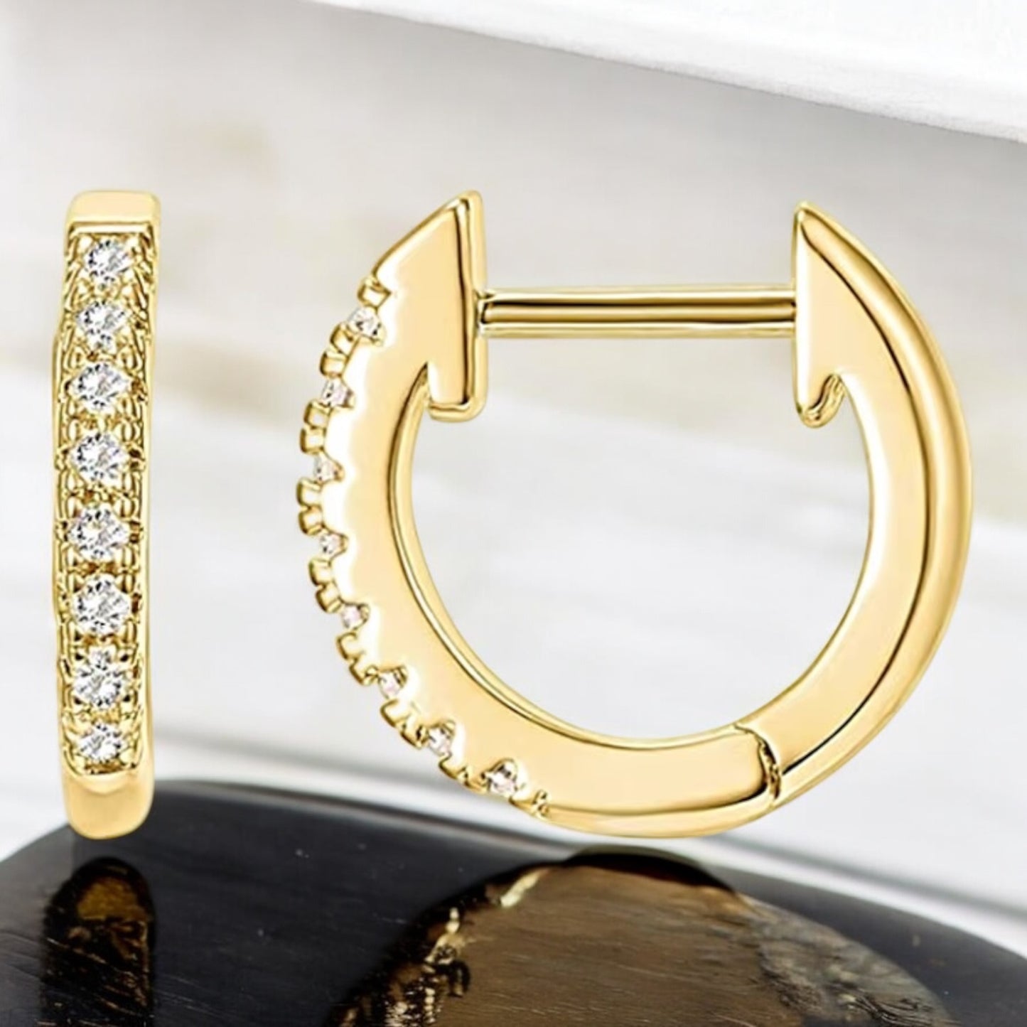 P&M Essentials+ 14K Gold Plated Sterling Silver Post Huggies | Cubic Zirconia Huggie Earrings for Women 10mm