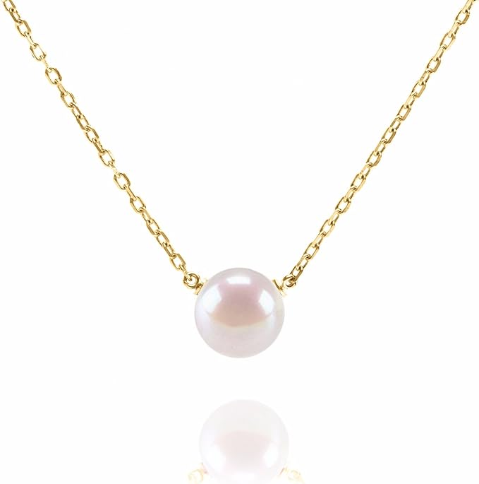 P&M Essentials+ Handpicked AAA+ Freshwater Cultured Single Pearl Necklace Pendant | Gold Necklaces for Women
