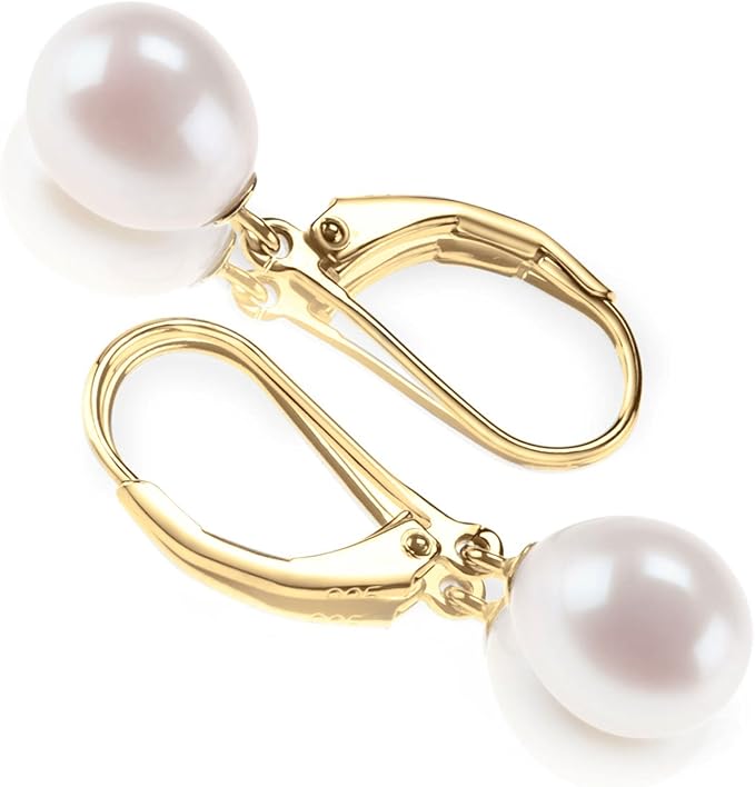 P&M Essentials+ Handpicked AAA+ Quality Freshwater Cultured Pearl Earrings | Leverback Dangle Pearl Earrings for Women