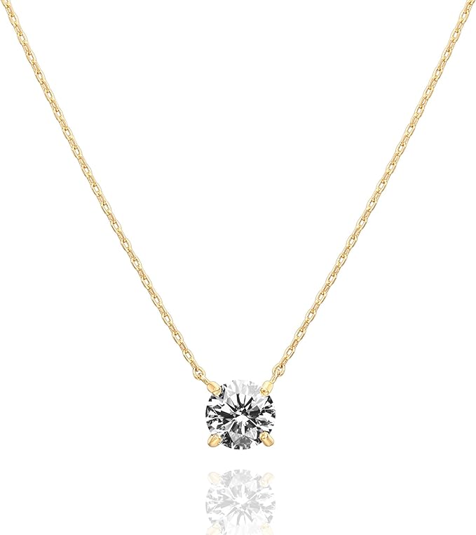 P&M Essentials+ Collier Ras-de-Cou Solitaire Cristal CZ Plaqué Or 14K 1.5 Carats (7.3mm) | Colliers en Or pour Femmes