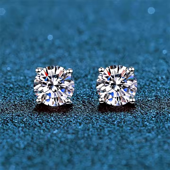 P&M Essentials+ Moissanite Earrings, Sparkly Lab Created Diamond Earrings for Women, 1 CT, D Color, VVS1, 925 Sterling Silver, 14K Gold Wihte Gold Studs Jewelry Gifts for Women, 6mm