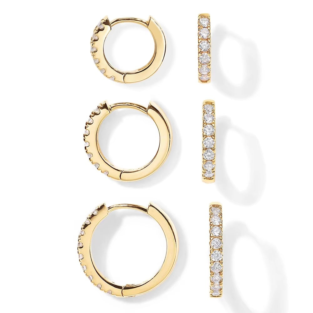 P&M Essentials+ 14K Gold Plated 925 Sterling Silver Mini Hoop Earrings Set | 3 Pairs Huggie Earrings for Women & Men (8mm, 10mm, 12mm)