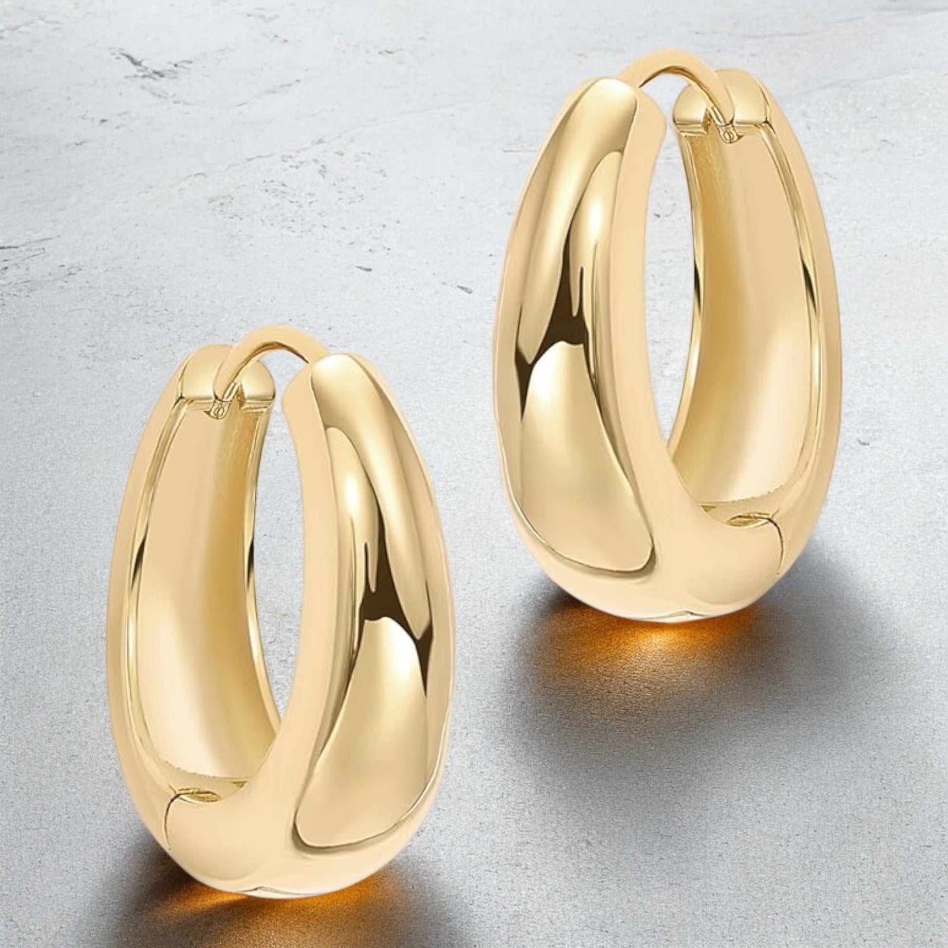 P&M Essentials+ 14K Gold Plated Sterling Silver Small Chunky Hoops Earrings | Thick Lightweight Gold Hoop Earrings for Women 12mm