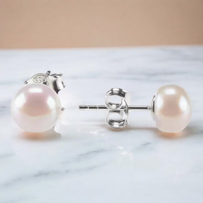 P&M Essentials+ Sterling Silver AAA+ Quality Handpicked Freshwater Cultured Stud Pearl Earrings 6mm
